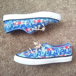 Sperry Canvas Swimmers Print Sneakers Blue Red Women's Size 5, PRE-OWNED